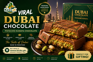Viral Dubai pistachio kunafa chocolate bars cut open to show the green pistachio and kataifi filling, sold in Pakistan by Kicks.pk