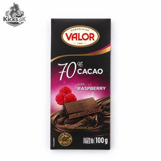 VALOR Dark Chocolate 70% Cacao with Raspberry 100 GM, imported chocolate in Pakistan